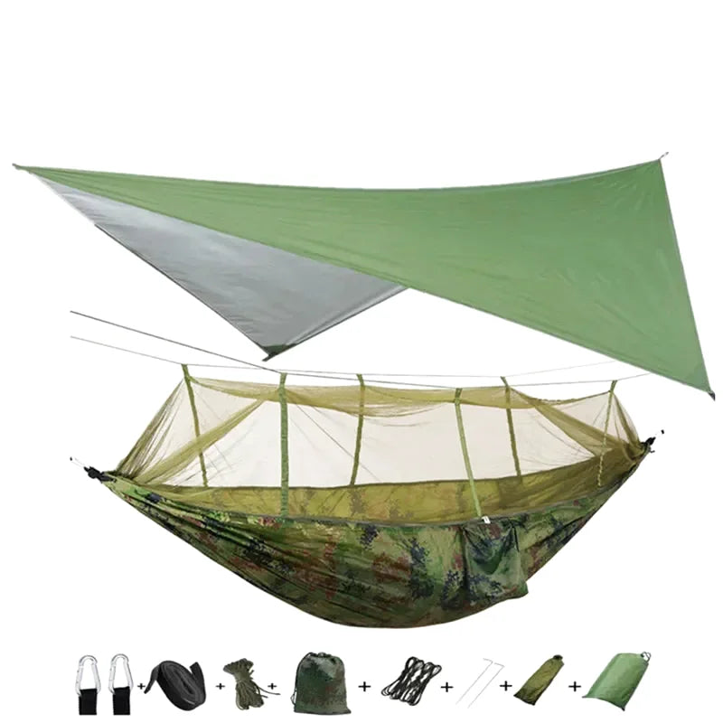 Hamac De Randonnée Durable Hamac De Camping Portable Hamac De Randonnée Avec Couvrepluie De Moustiquaire -Motif 4