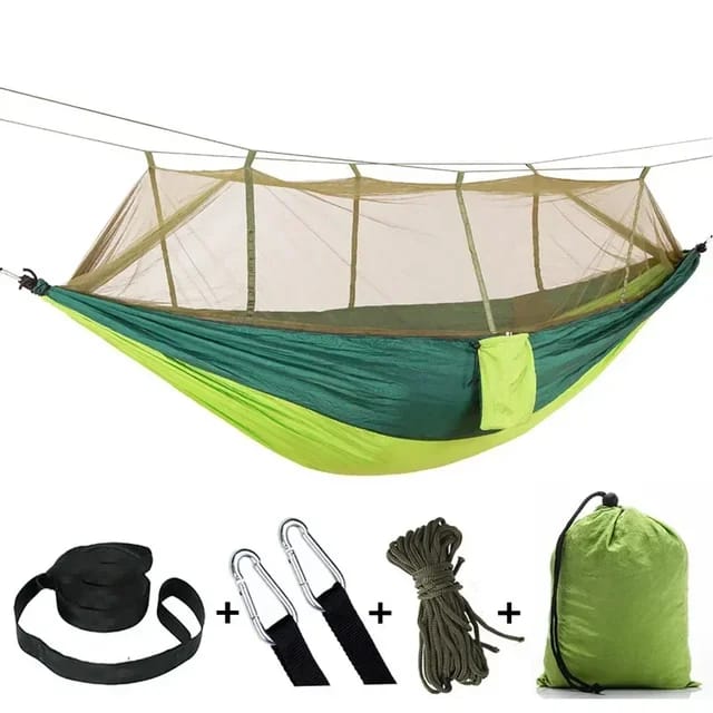 Ensemble de Hamac de Camping Multifonctionnel Et Pliable avec Moustiquaire 260 x 140 cm – Confort Portable et Sécurité pour le Plein Air-Vert Pistache