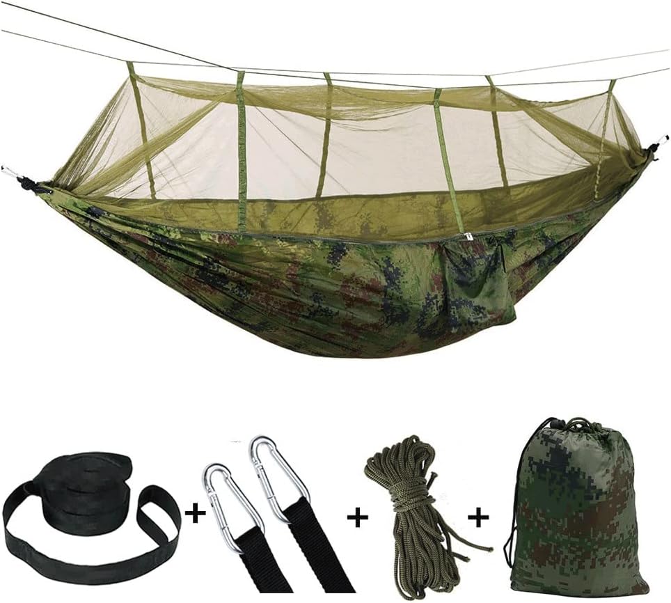 Ensemble de Hamac de Camping Multifonctionnel Et Pliable avec Moustiquaire 260 x 140 cm – Confort Portable et Sécurité pour le Plein Air-Vert militaire