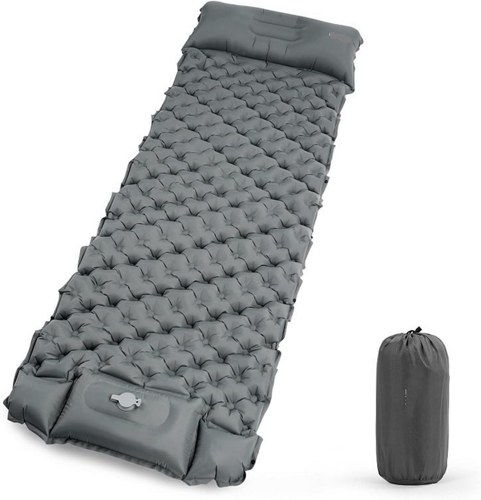 Matelas Gonflable de Camping Ultra Léger avec Oreiller – Le Compagnon Idéal pour Vos Aventures en Plein Air-Gris