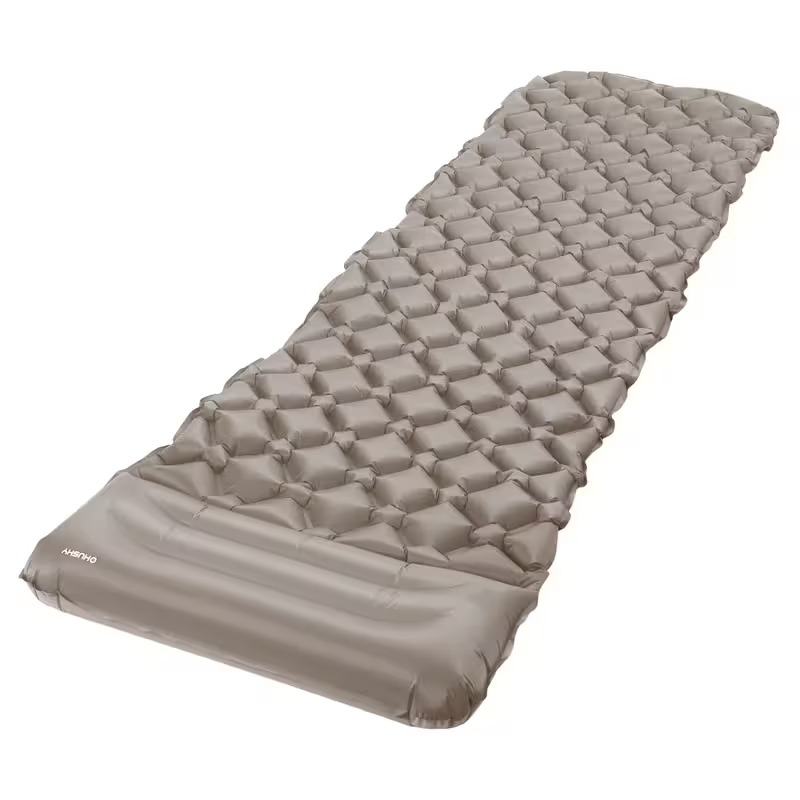 Matelas Gonflable de Camping Ultra Léger avec Oreiller – Le Compagnon Idéal pour Vos Aventures en Plein Air-Grège