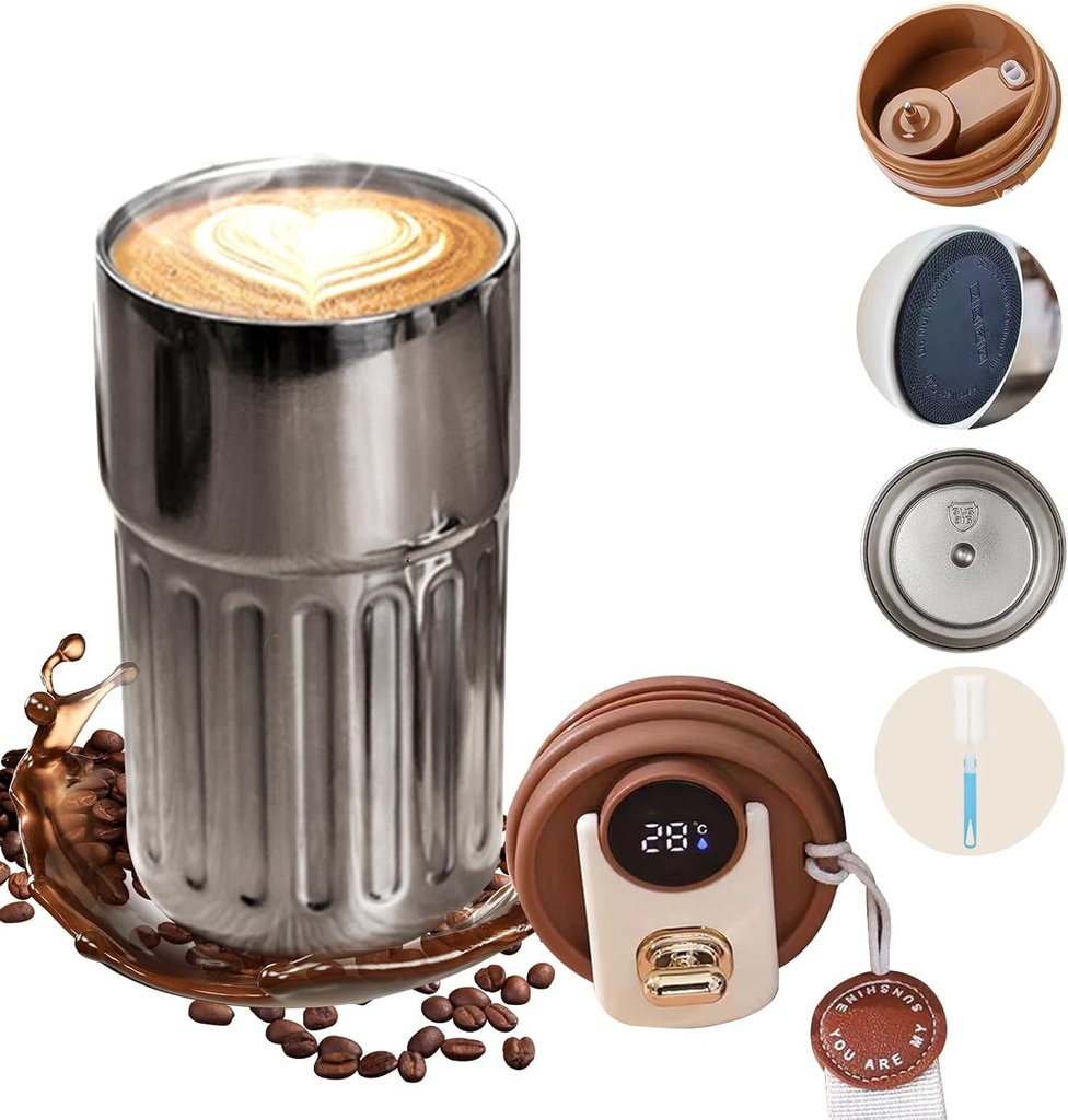 Thermos à Café avec Affichage Numérique de la Température , en Acier Inoxydable 450 ml-Argentée