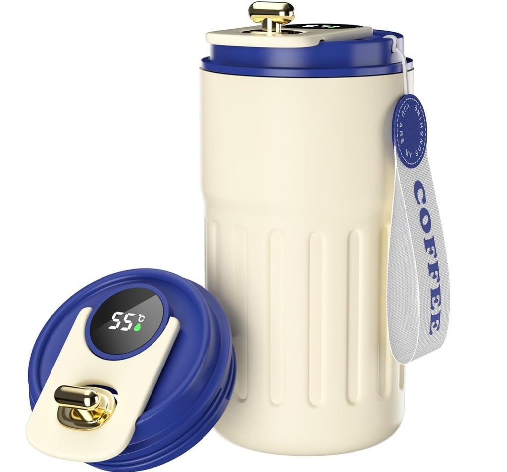 Thermos à Café avec Affichage Numérique de la Température , en Acier Inoxydable 450 ml-Bleu
