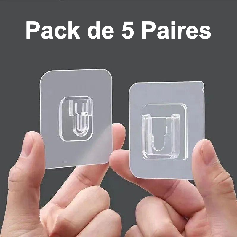 Pack de 5 Paires de Crochets Muraux Auto-Adhésifs Imperméables