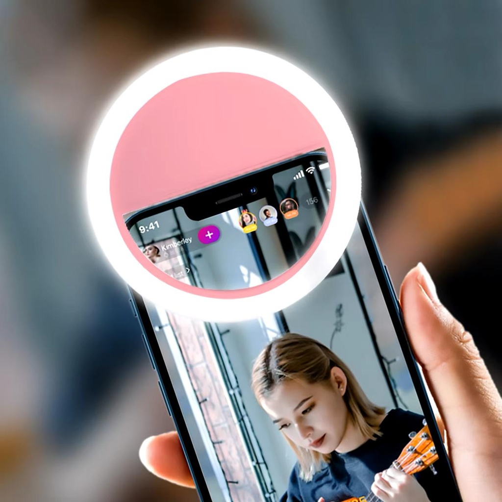 Anneau Lumineux pour Selfie 28 LED Avec 3 Niveaux de Luminosité Réglable -Rose