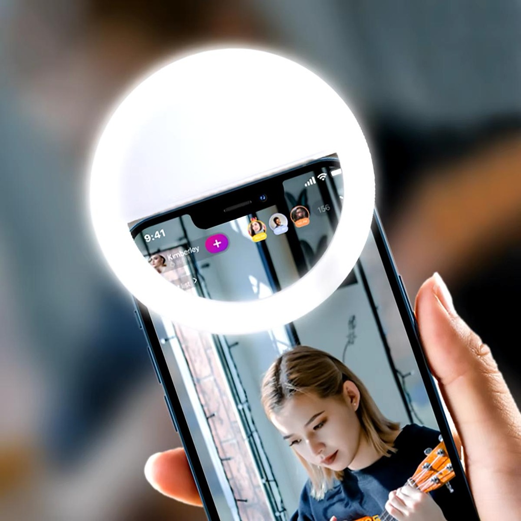 Anneau Lumineux pour Selfie 28 LED Avec 3 Niveaux de Luminosité Réglable -Blanc