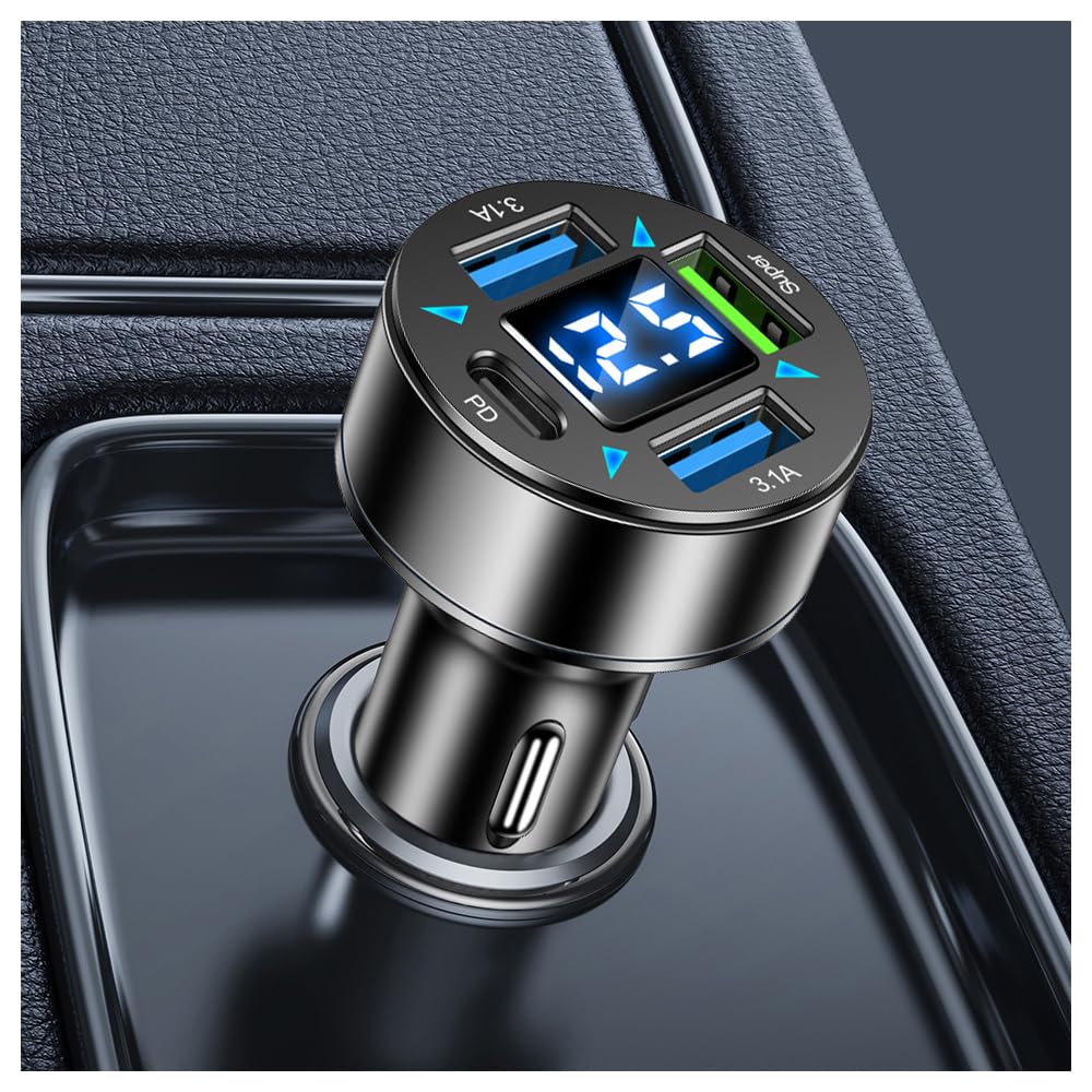 Adaptateur De Charge Multifonctionnel 3.A pour Voiture avec Afficheur Numérique LED 