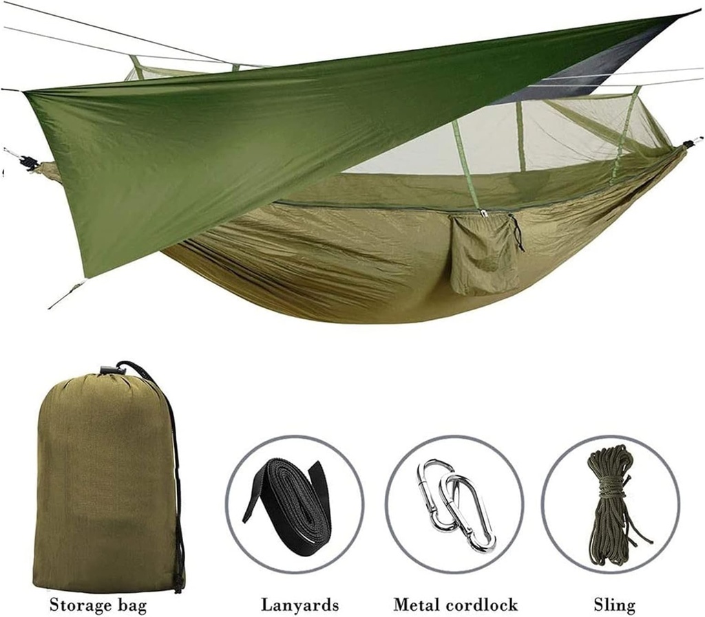 Hamac De Randonnée Durable Hamac De Camping Portable Hamac De Randonnée Avec Couvrepluie De Moustiquaire -Motif 2