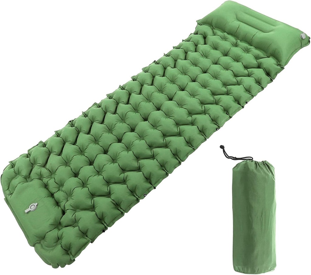 Matelas Gonflable de Camping Ultra Léger avec Oreiller – Le Compagnon Idéal pour Vos Aventures en Plein Air-Vert
