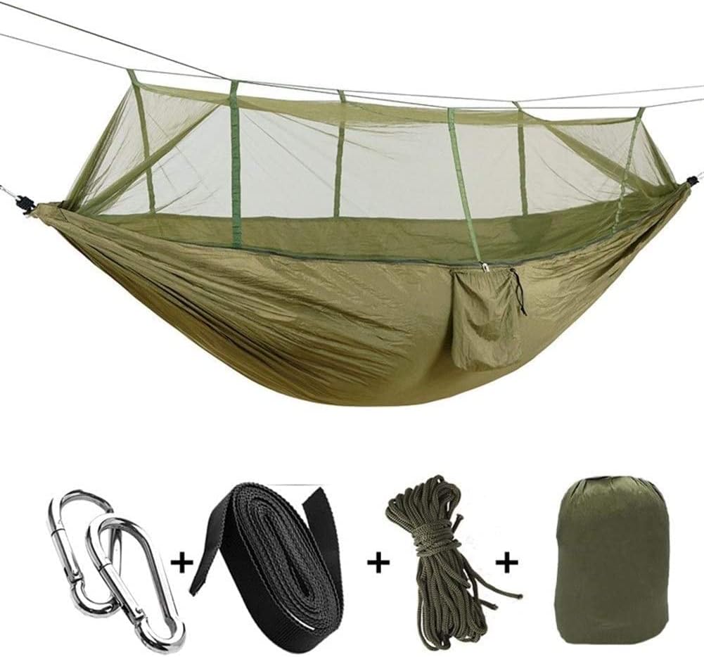 Ensemble de Hamac de Camping Multifonctionnel Et Pliable avec Moustiquaire 260 x 140 cm – Confort Portable et Sécurité pour le Plein Air-Vert
