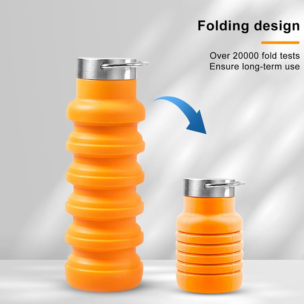 Bouteille d'Eau Rétractable en Silicone - 500ml, Portable et Pliable, Sans BPA-Orange
