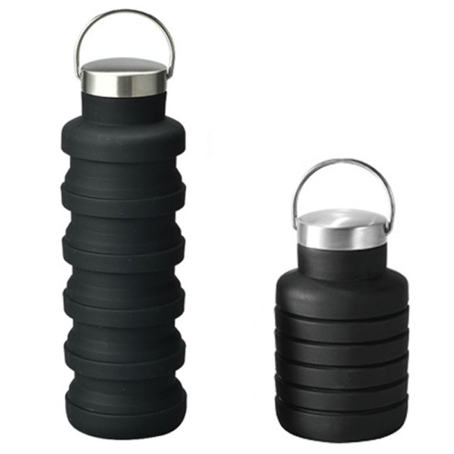 Bouteille d'Eau Rétractable en Silicone - 500ml, Portable et Pliable, Sans BPA-Noir
