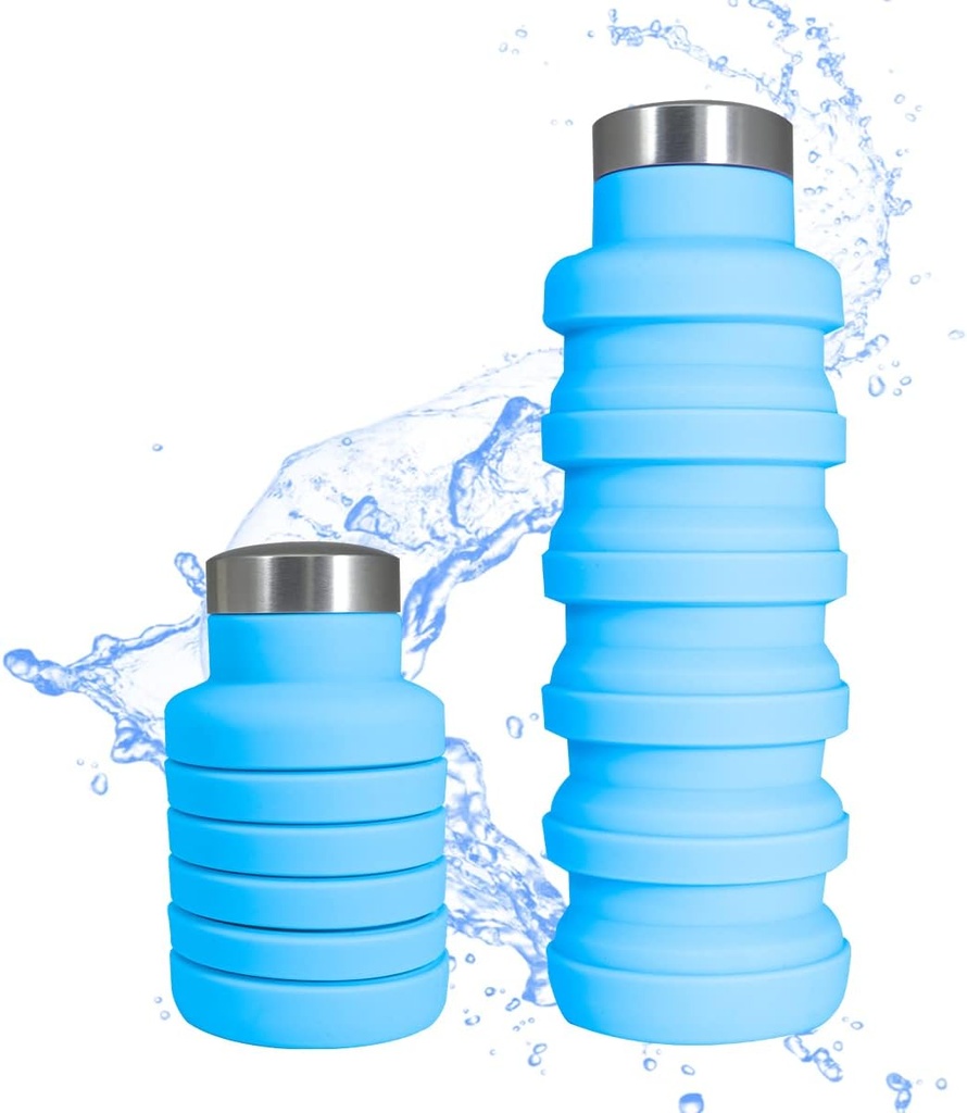 Bouteille d'Eau Rétractable en Silicone - 500ml, Portable et Pliable, Sans BPA-Bleu ciel 
