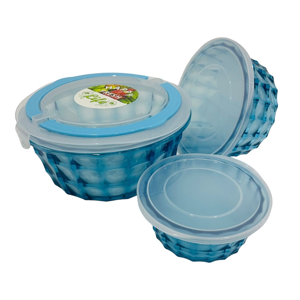 Lot de 3 Boîtes Alimentaires Rondes avec Couvercles en Plastique Dure Sans BPA-Bleu