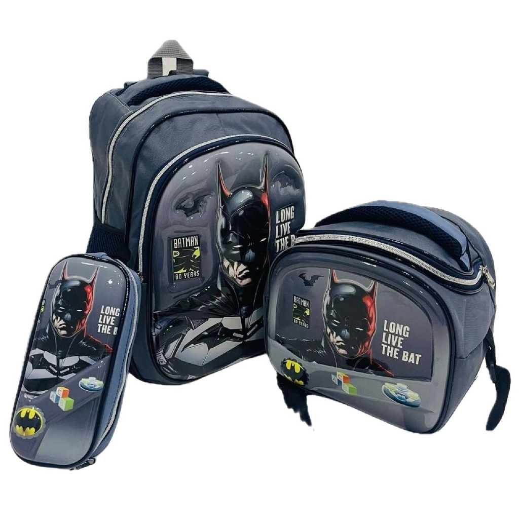 3 en 1 Cartable Garçon Avec Sac Repas et Trousse à Crayons Motif Batman
