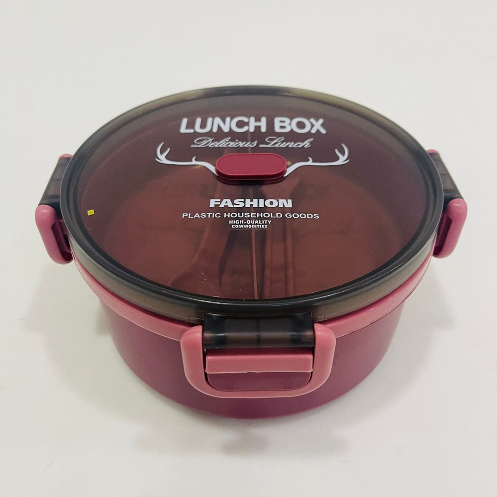 Boîte à Gouter Lunch Box Avec 3 Compartiments et Cover En Plastique Alimentaire Sans BPA - 1000 ml (Forme Ronde)-Violet