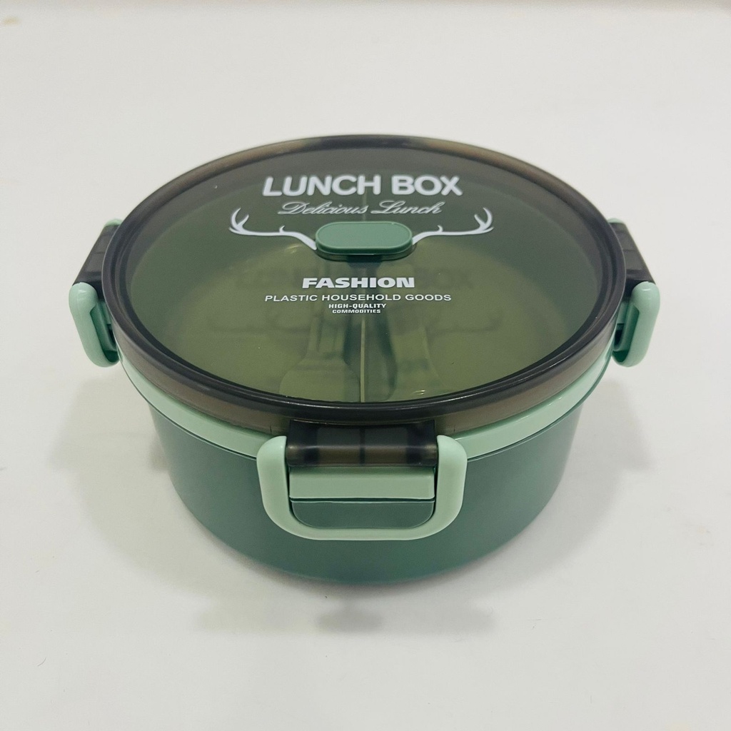 Boîte à Gouter Lunch Box Avec 3 Compartiments et Cover En Plastique Alimentaire Sans BPA - 1000 ml (Forme Ronde)-Vert