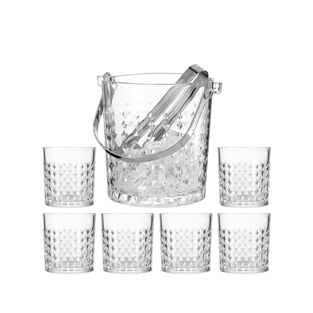 Service à Boisson 7 Pièces en Verre Seau à Glaçon Et 6 Verres