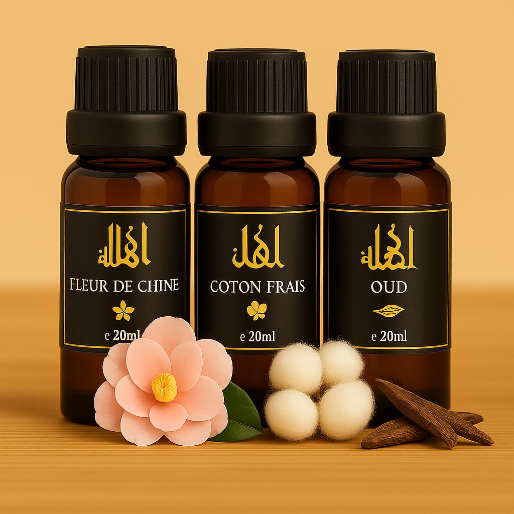 Pack de 3 Huiles Parfumées Fleur de Chine & Coton Frais & Oud 3 x 20 ml