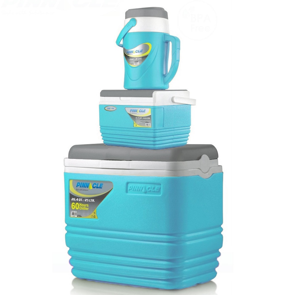 PINNACLE Pack de 3 Glacières Isolées Portables Sans BPA - 25 L / 4.5 L / 2 L-Bleu