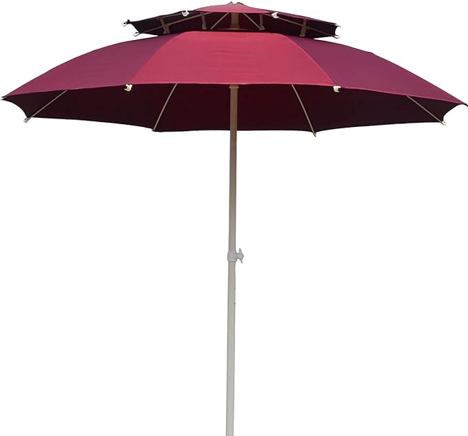 Parasol Grand Modèle Haute Qualité Double Toit Forme Rond 2,10 m-Rouge