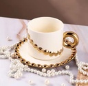 Tasse Mug en Céramique avec Sous Tasse Motif Perles-Blanc