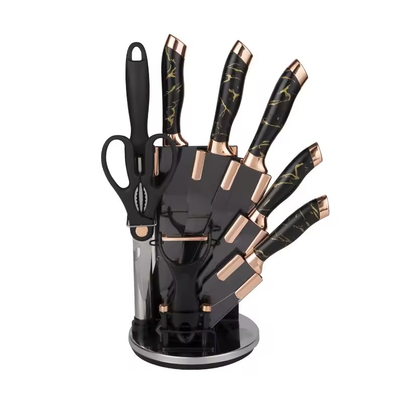 BOBSSEN Ensemble De Couteaux De Cuisine 9 Pièces Avec Support-Noir