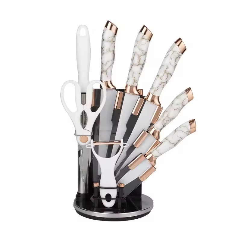 BOBSSEN Ensemble De Couteaux De Cuisine 9 Pièces Avec Support-Blanc