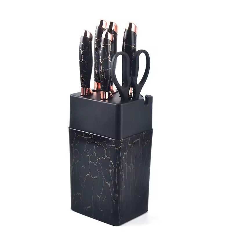 BOBSSEN Ensemble De Couteaux De Cuisine Avec Support 7 Pièces-Noir