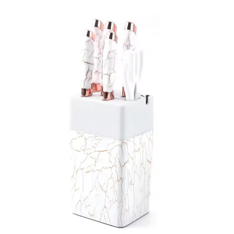 BOBSSEN Ensemble De Couteaux De Cuisine Avec Support 7 Pièces-Blanc