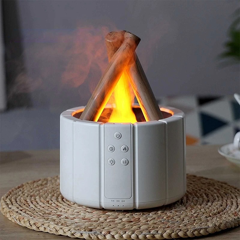 Diffuseur d’Huiles Essentielles Effet Flamme Bois Blanc 250 ml