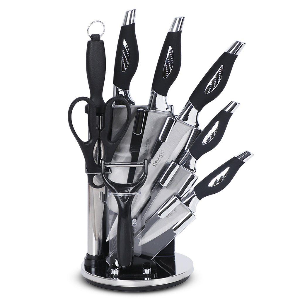Ensemble De Couteaux De Cuisine Avec Support 8 Pièces-Noir