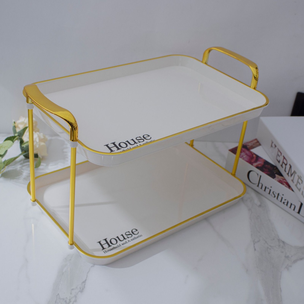 Présentoir gâteaux à deux étages Rectangulaire Blanc salé