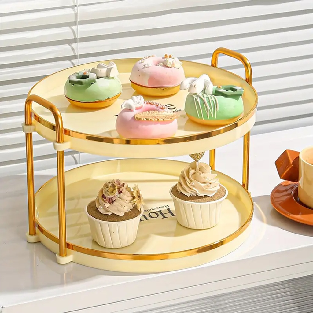 Présentoir gâteau à deux étages Ronds Blanc sale
