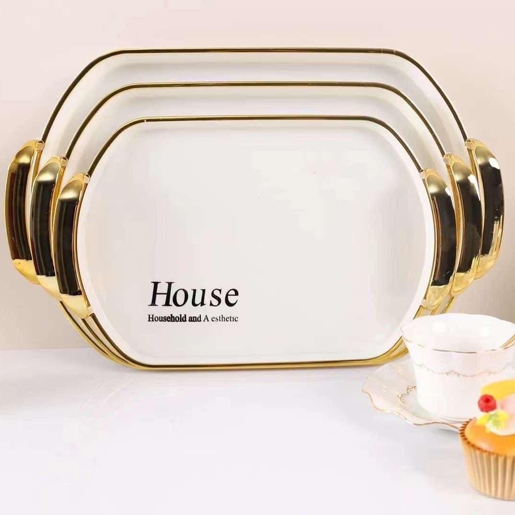 Ensemble de 3 plateaux Ovale Blanc-Motif 1