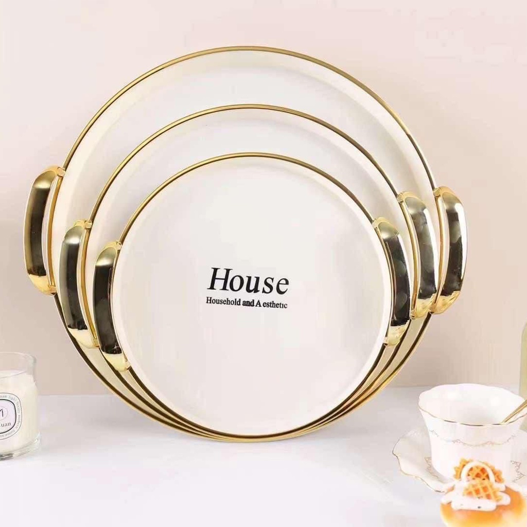 Ensemble de 3 plateaux Rond Blanc-Motif 1