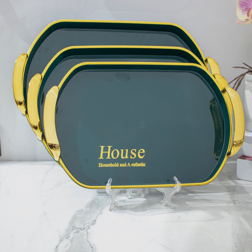 Ensemble de 3 plateaux Ovale Vert-Motif 1