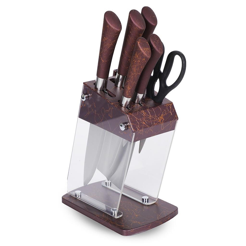 Ensemble des couteaux avec support transparent-Rouge Bordeaux