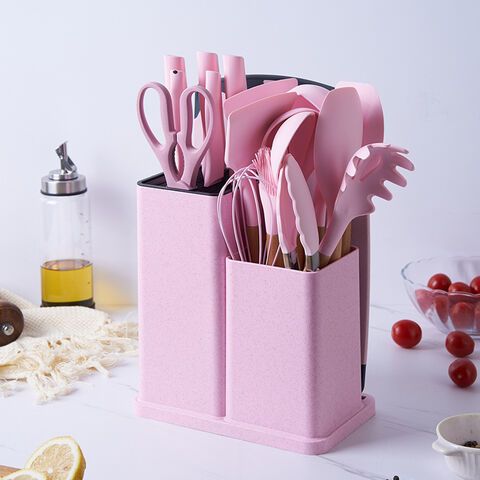 Ensemble de Louches et couteaux et planche avec support-Rose