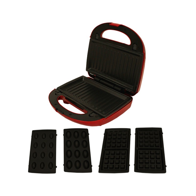 FLORENCE appareil à plaque chauffante 3en1 Panini, Zouza & gaufre 750 W -Rouge