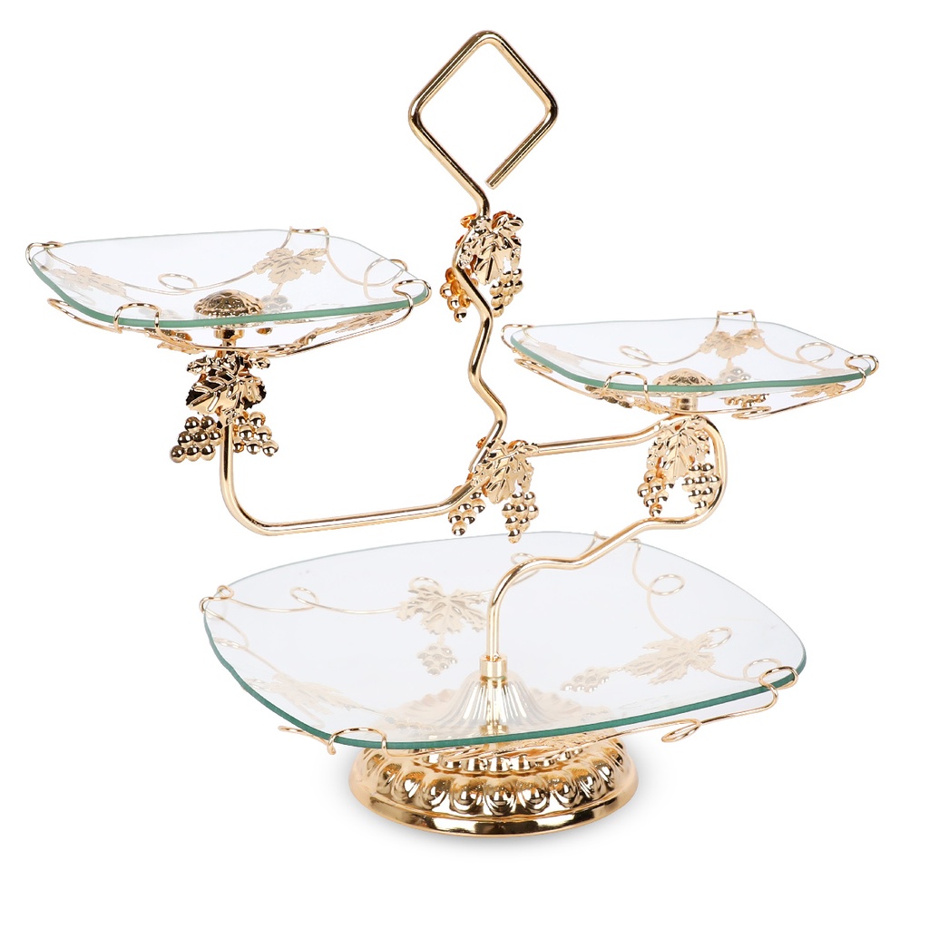 Support Présentoir a Gâteau 3 Étages Forme Carré-Doré