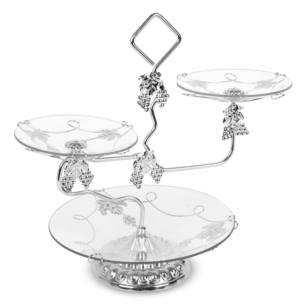 Support Présentoir a Gâteau 3 Étages Forme Rond-Argentée