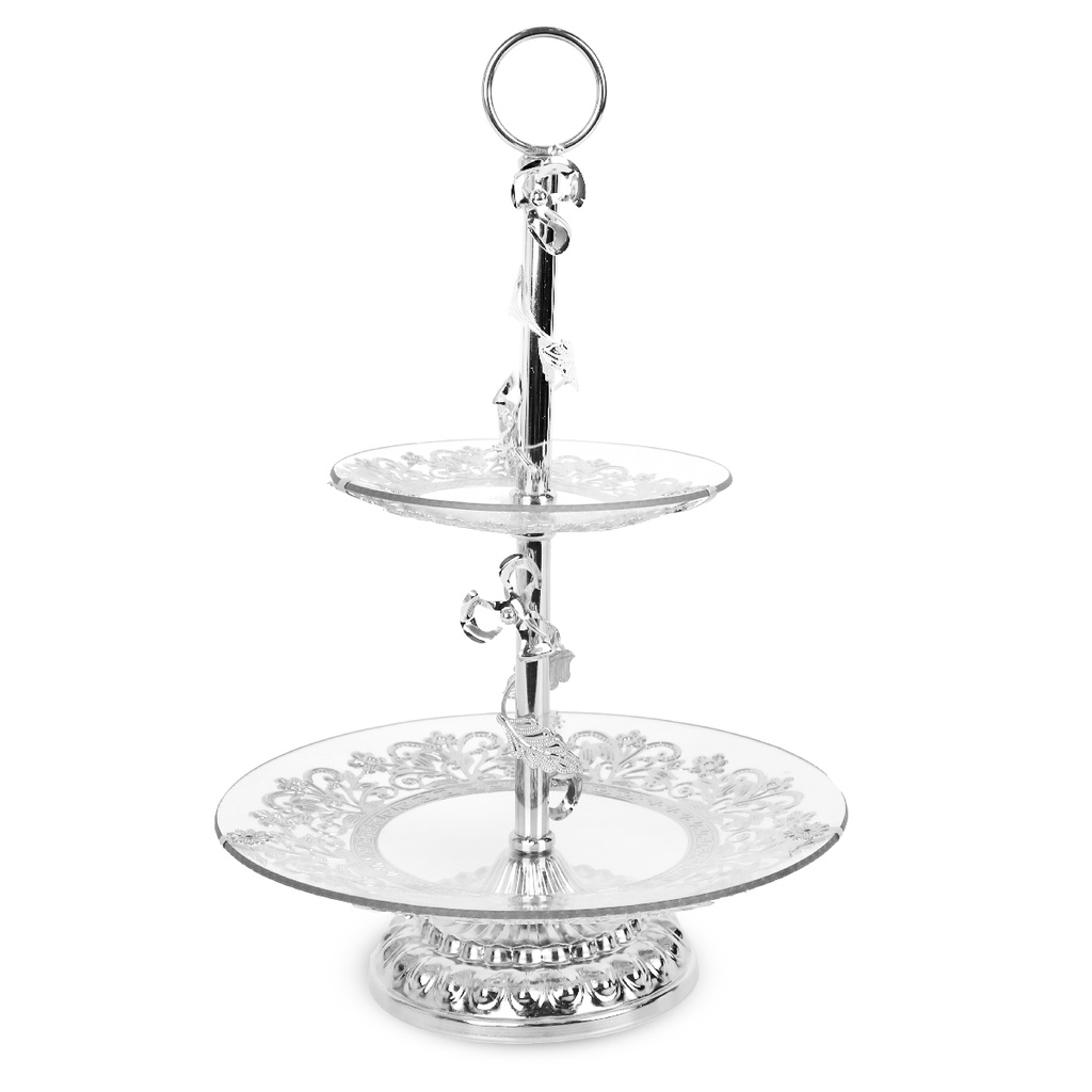 Support Présentoir a Gâteau 2 Étages Forme Rond-Argentée