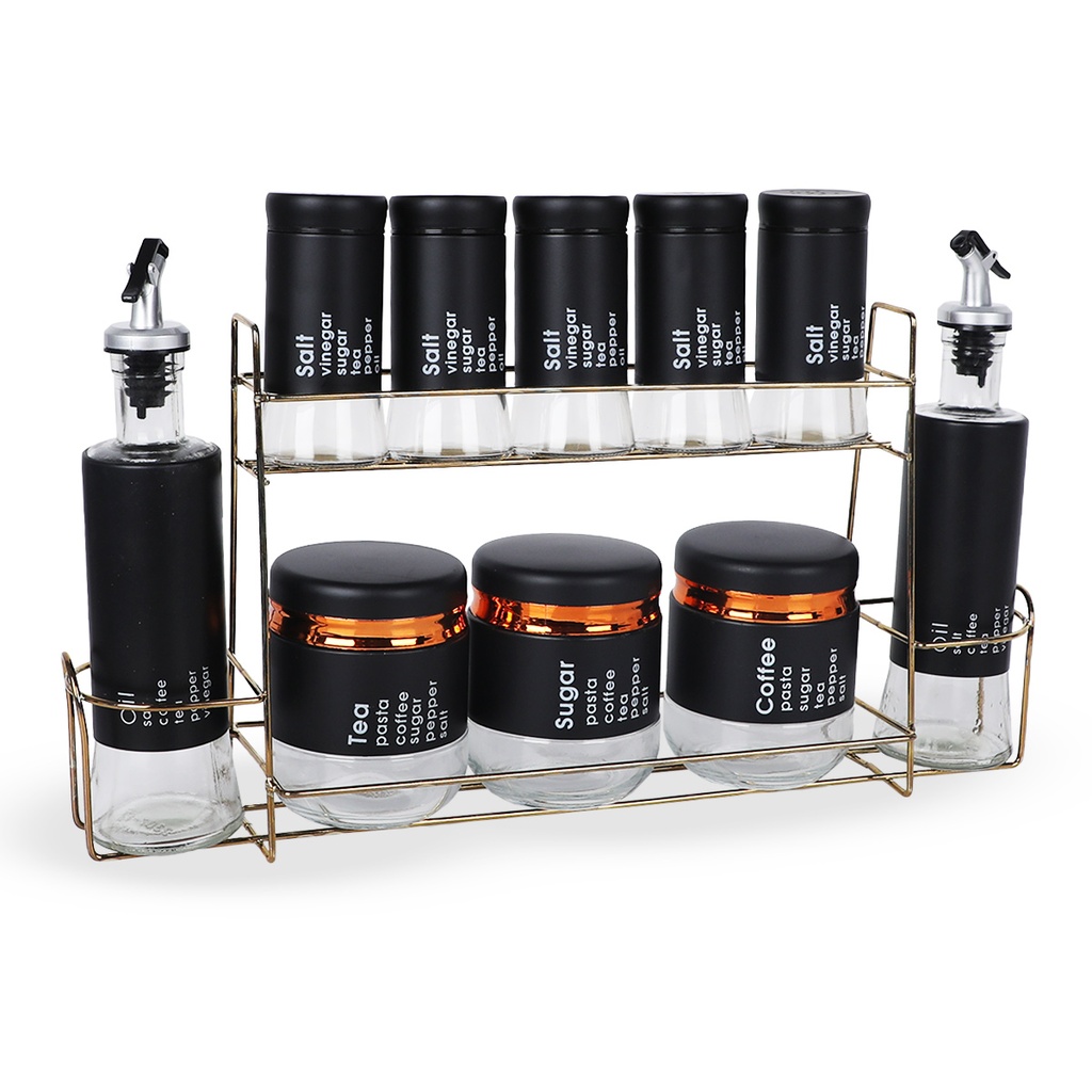 Set de 8 Portes à Épices  Avec Support-Noir