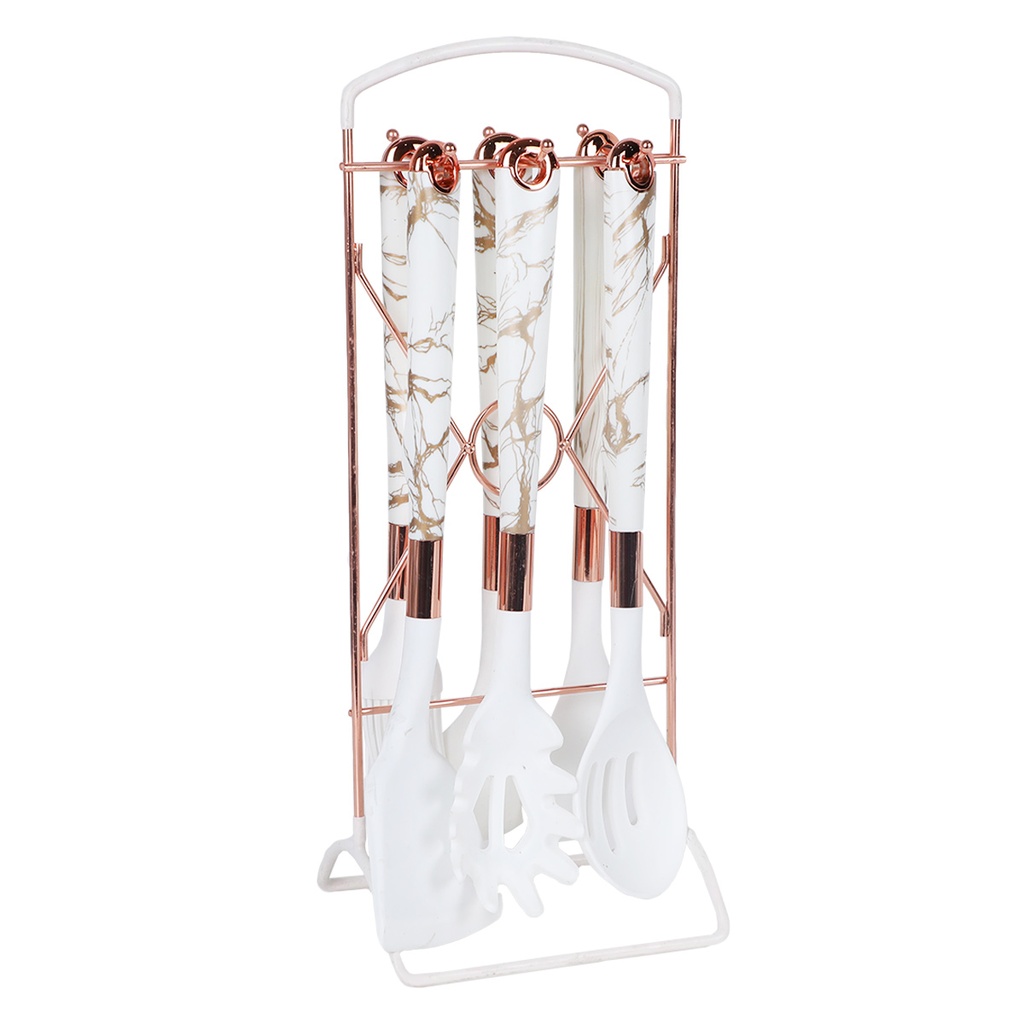 Lot De 6 Ustensiles De Cuisine avec support-Blanc