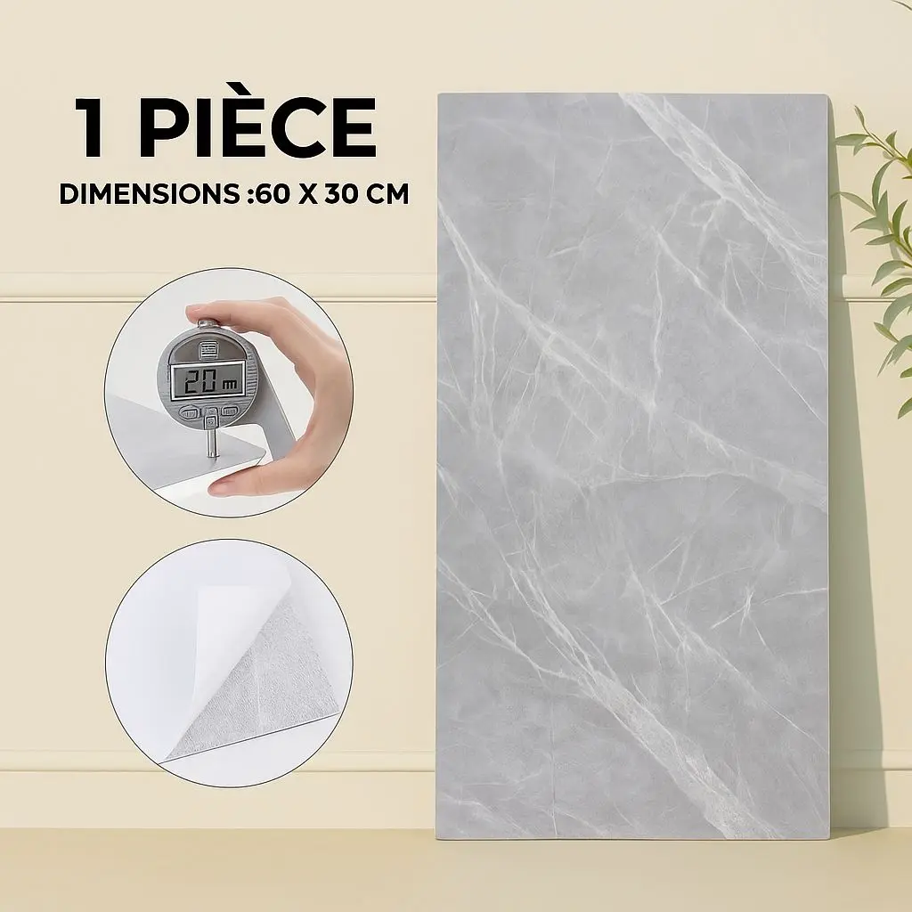 Panneau PVC Autocollant Alternative Au Marbre 60 x 30 cm - WMB-011 - Gris Clair