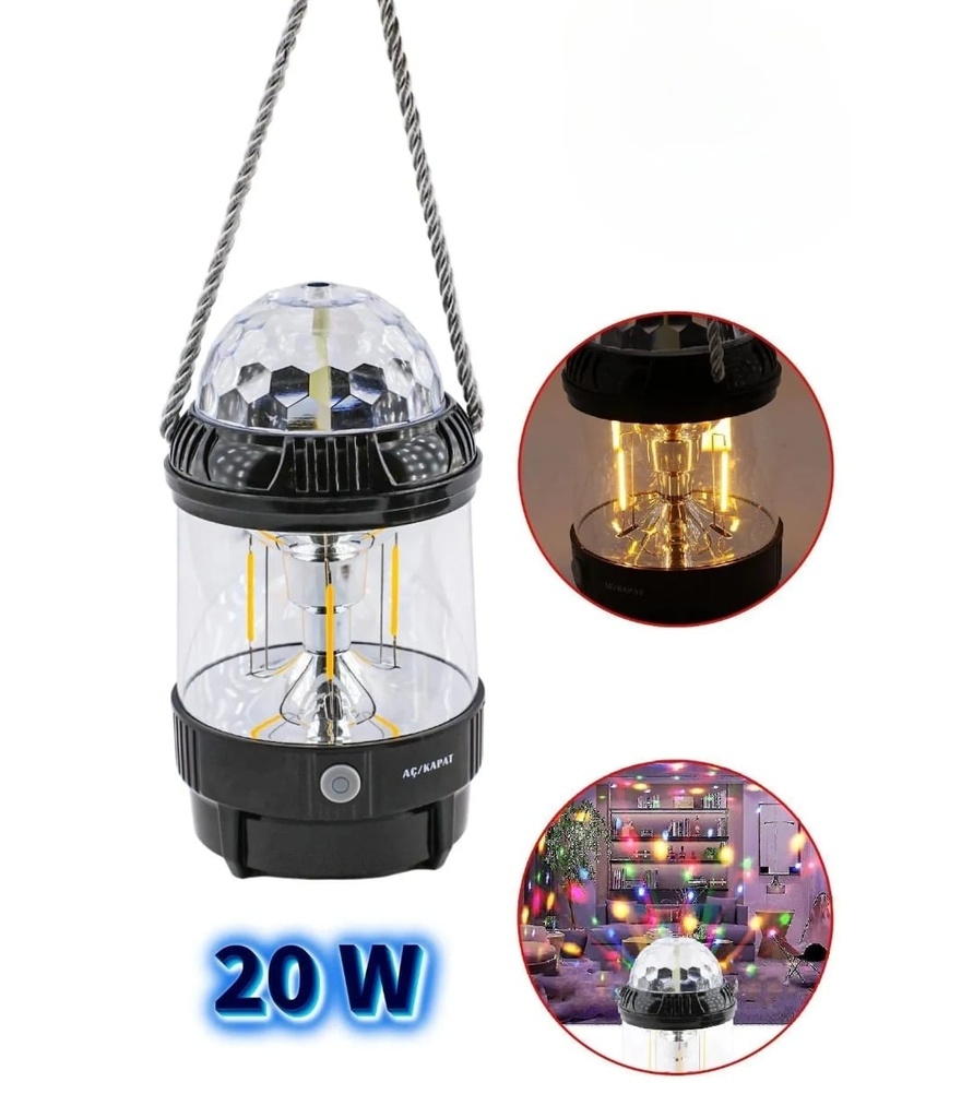 Lampe Noire LED de Scène Multifonction 2en1 20W Rotation 360° Rechargeable