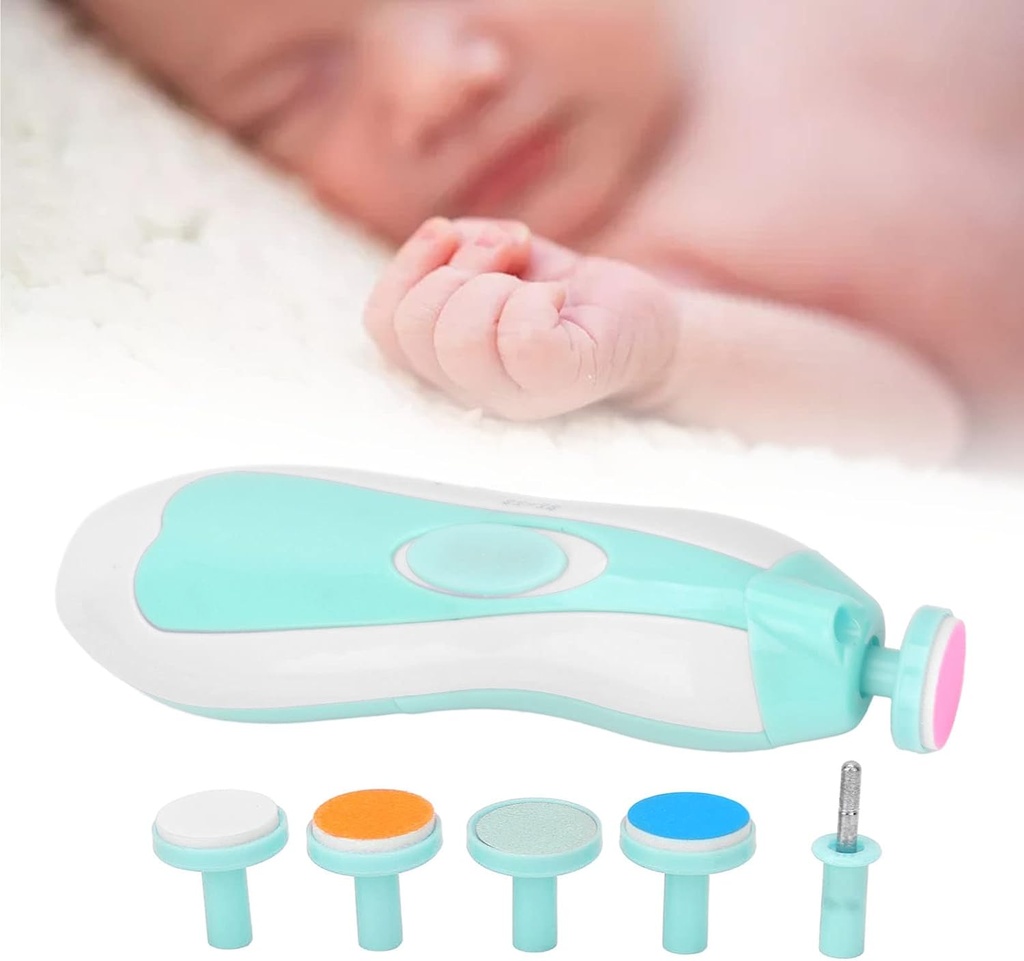 Lime à Ongles Électrique Bleu Pour Bébé – 6 Têtes Interchangeables – Lumière LED 