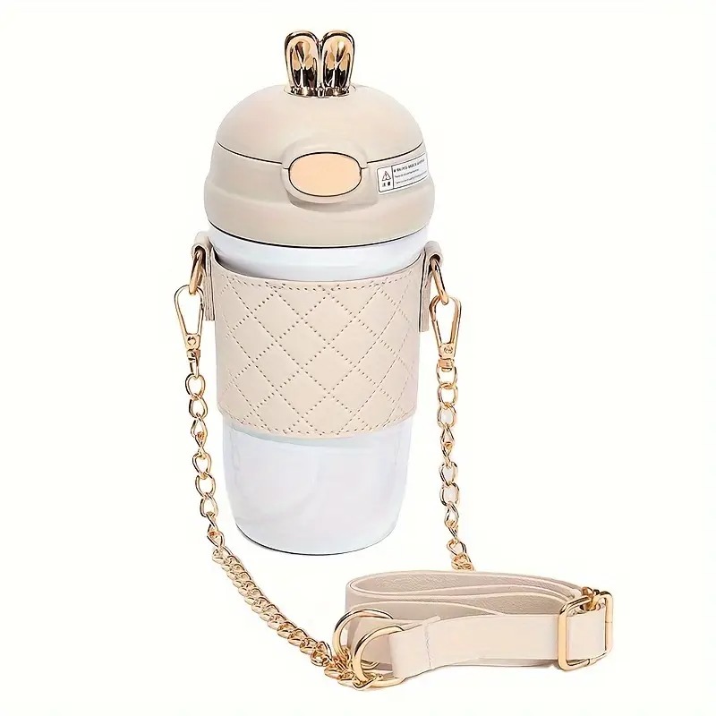 Thermos avec Motif Oreilles de Lapin et Sangle Bandoulière 420 ml Blanc
