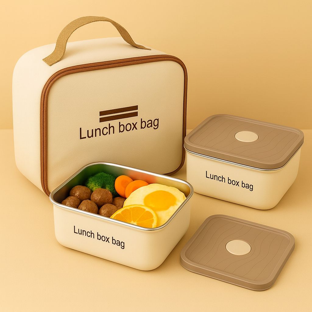 Boîte à Lunch Isotherme en Acier Inoxydable 2 Contenants Avec Sac Isotherme 